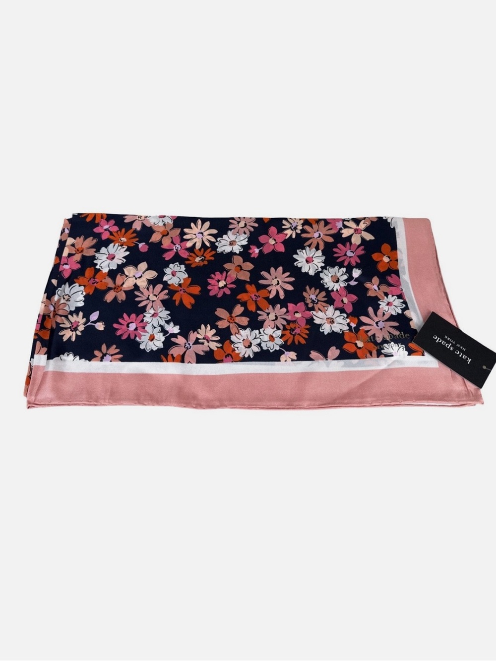 Kate Spade New York Floral Melody Silk Blend Square Scarf Pink Navy NWT - Picture 5 of 5
